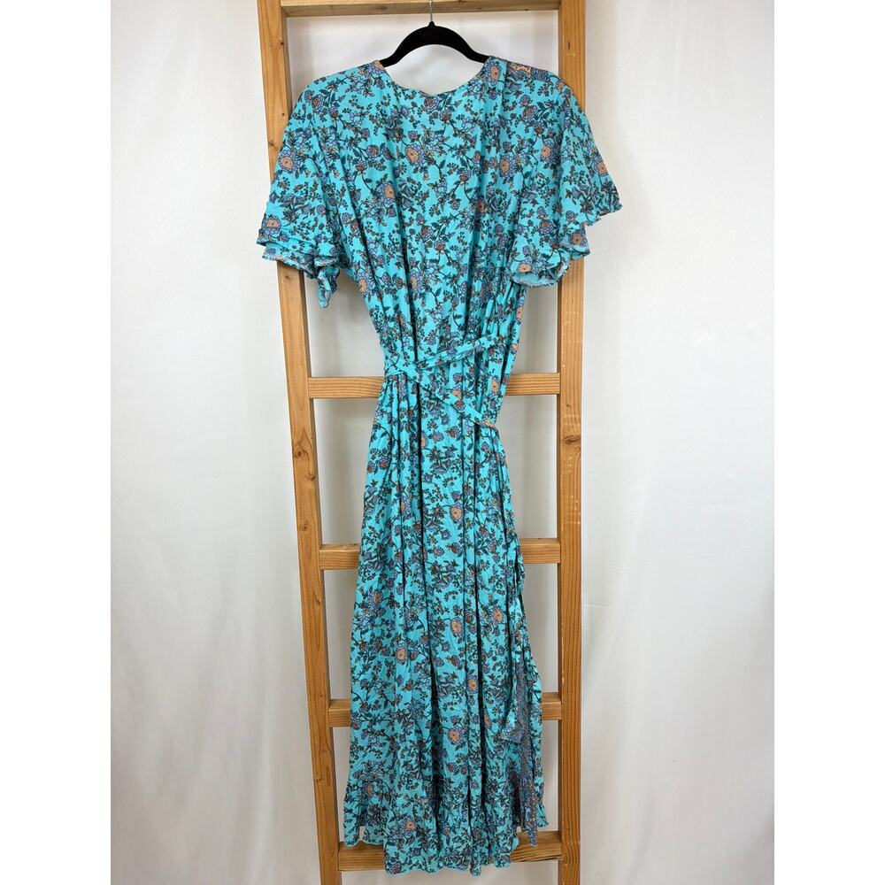 Acanela Expeditions Blue Multicolor Wrap Maxi Dress Ruffled Sleeve XXXL - Picture 7 of 9